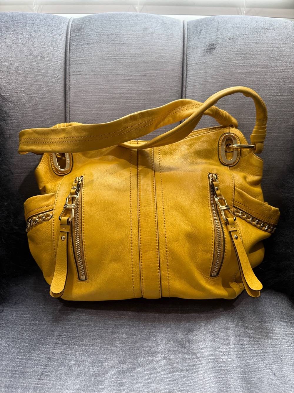B makowsky Yellow Leather Tote Shoulder Bag
